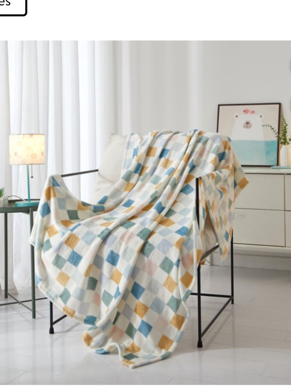 Mainstays Diamond Check Throw Blanket in Blue, Yellow, Green, Cream. NWT.